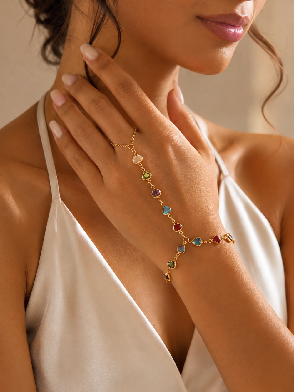 Bohemian Multicolor Gemstone Hand Chain Bracelet